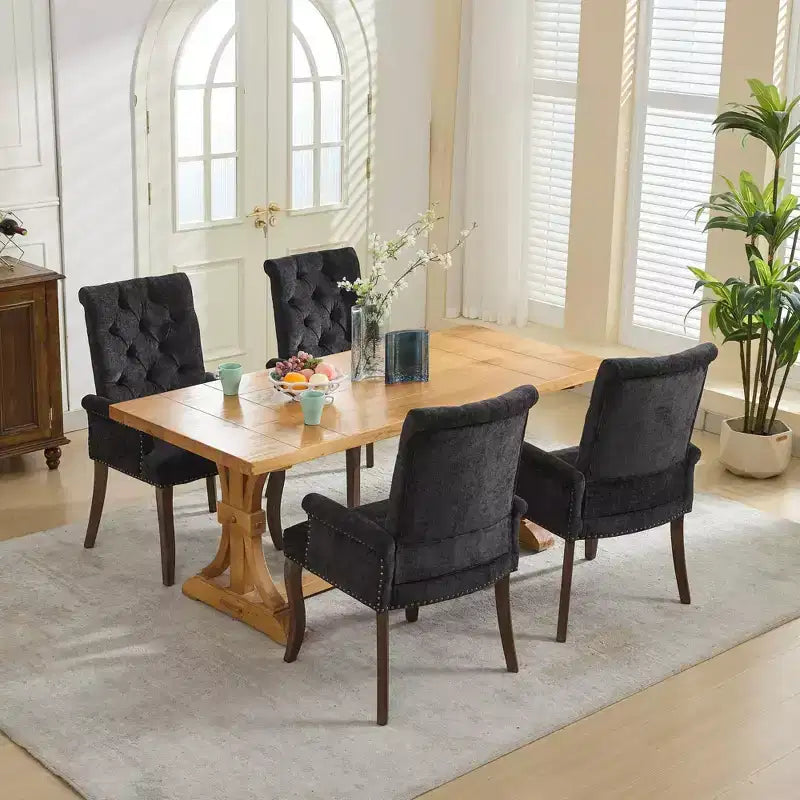 Chaise de salle à manger en chenille avec accoudoirs, lot de 1, avec pieds incurvés en bois massif, chaise de cuisine et de salle à manger capitonnée avec dossier haut pour le salon