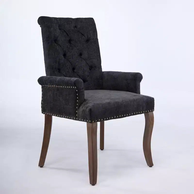 Chaise de salle à manger en chenille avec accoudoirs, lot de 1, avec pieds incurvés en bois massif, chaise de cuisine et de salle à manger capitonnée avec dossier haut pour le salon