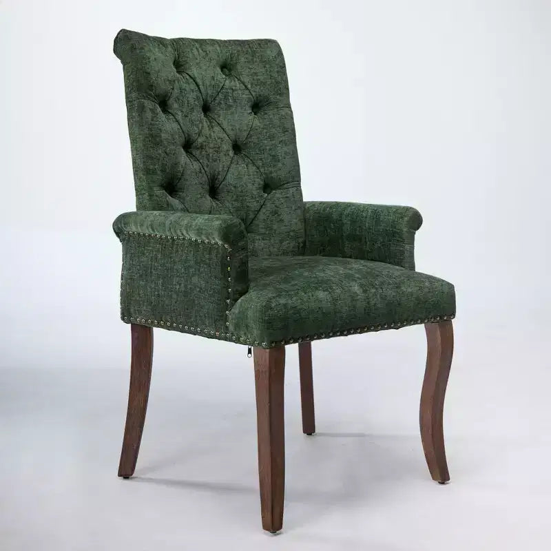 Chaise de salle à manger en chenille avec accoudoirs, lot de 1, avec pieds incurvés en bois massif, chaise de cuisine et de salle à manger capitonnée avec dossier haut pour le salon