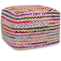 Mattise 20 inch Wide Boho Pouf in Multicolor Natural Jute/Cotton Chindi, Assembled