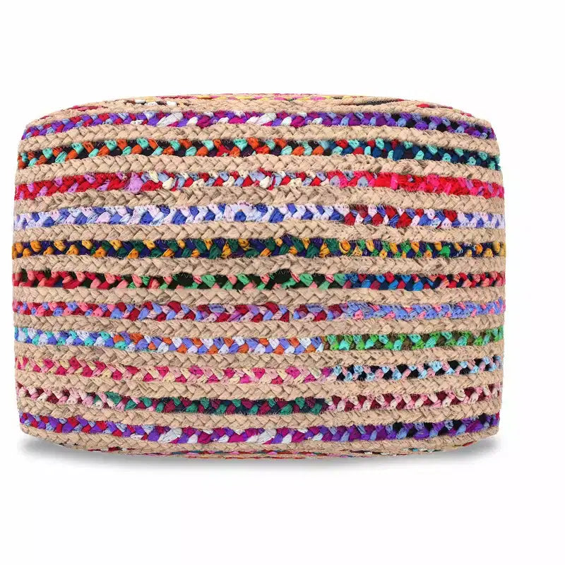 Pouf Bohème de 50,8 cm de Large en Jute Naturelle/Coton Chindi Multicolore, Assemblé