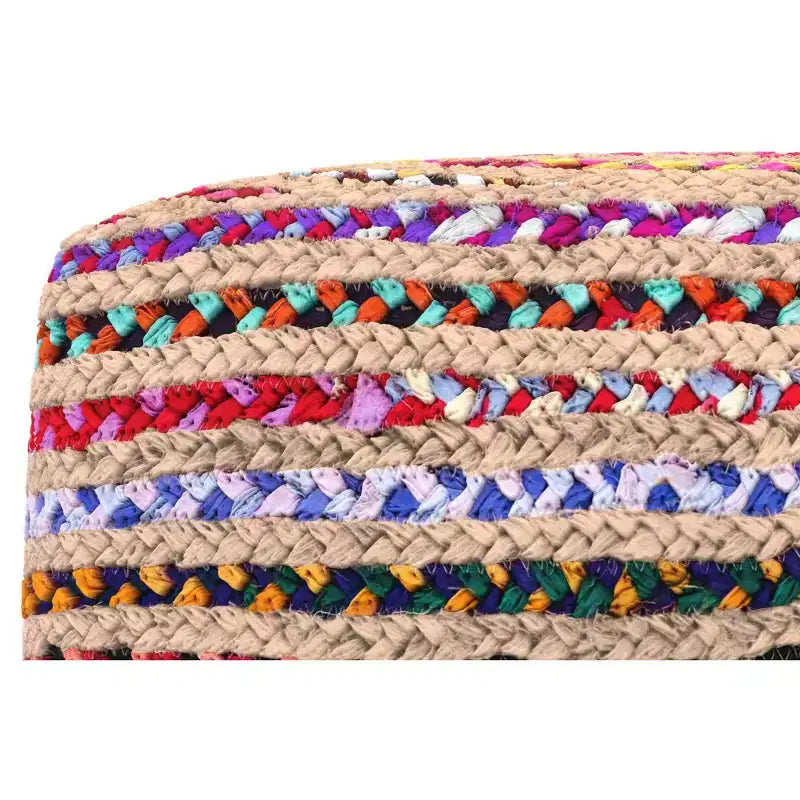 Pouf Bohème de 50,8 cm de Large en Jute Naturelle/Coton Chindi Multicolore, Assemblé