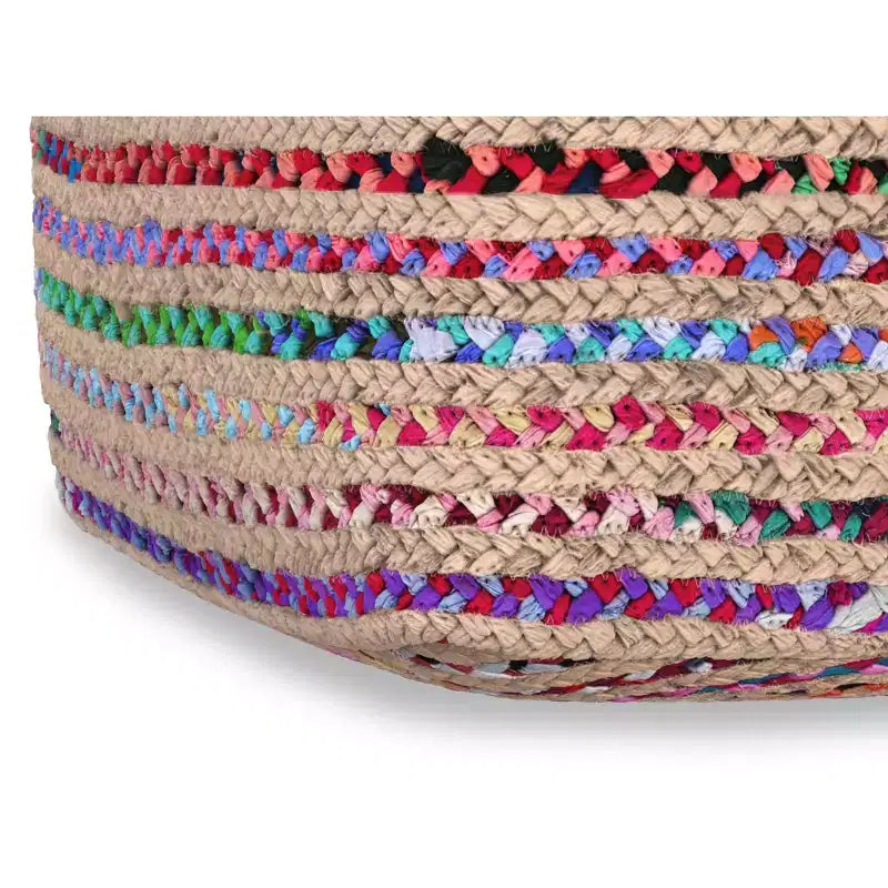 Pouf Bohème de 50,8 cm de Large en Jute Naturelle/Coton Chindi Multicolore, Assemblé
