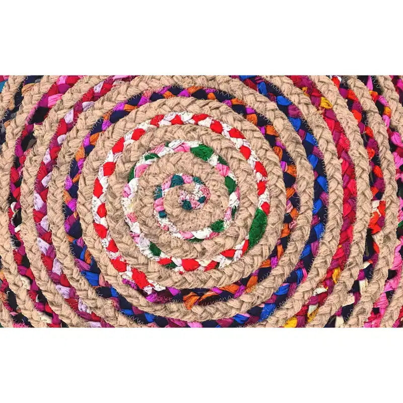 Pouf Bohème de 50,8 cm de Large en Jute Naturelle/Coton Chindi Multicolore, Assemblé