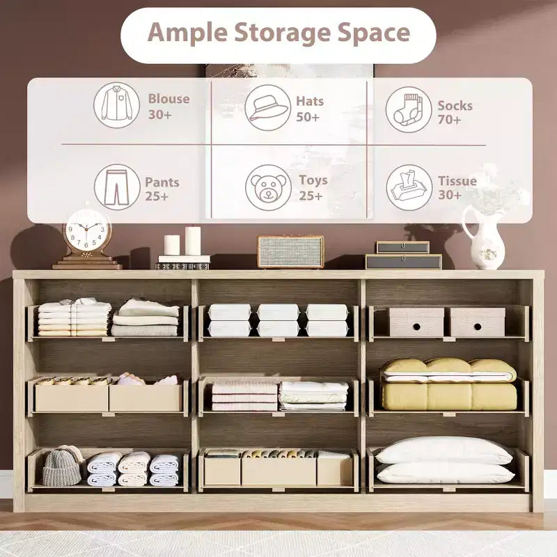 Commode à 9 tiroirs pour chambre à coucher, grande commode moderne en bois avec grand espace de rangement, organisateur de commode en bois pour salon, couloir, entrée