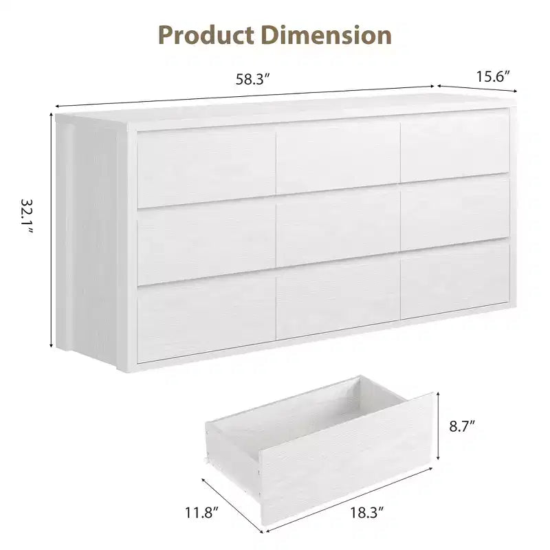 Commode à 9 tiroirs pour chambre à coucher, grande commode moderne en bois avec grand espace de rangement, organisateur de commode en bois pour salon, couloir, entrée
