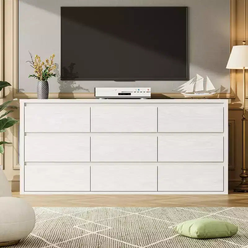 Commode à 9 tiroirs pour chambre à coucher, grande commode moderne en bois avec grand espace de rangement, organisateur de commode en bois pour salon, couloir, entrée