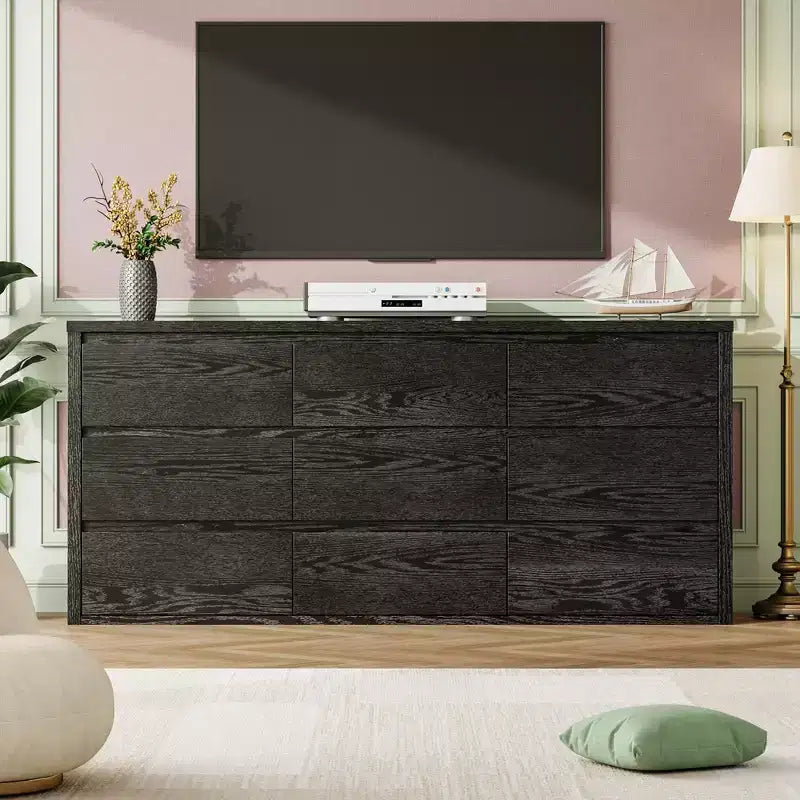 Commode à 9 tiroirs pour chambre à coucher, grande commode moderne en bois avec grand espace de rangement, organisateur de commode en bois pour salon, couloir, entrée