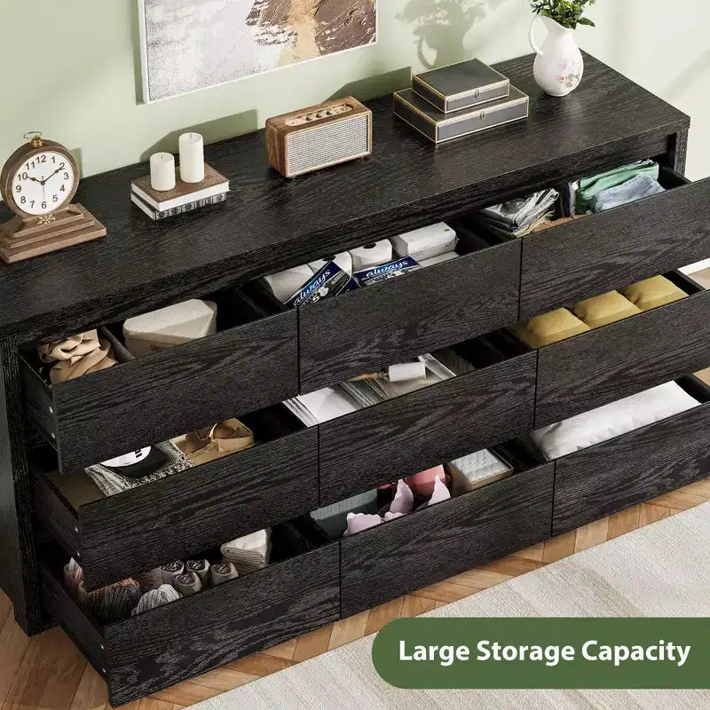 Commode à 9 tiroirs pour chambre à coucher, grande commode moderne en bois avec grand espace de rangement, organisateur de commode en bois pour salon, couloir, entrée