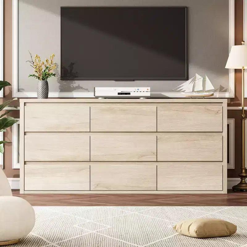 Commode à 9 tiroirs pour chambre à coucher, grande commode moderne en bois avec grand espace de rangement, organisateur de commode en bois pour salon, couloir, entrée