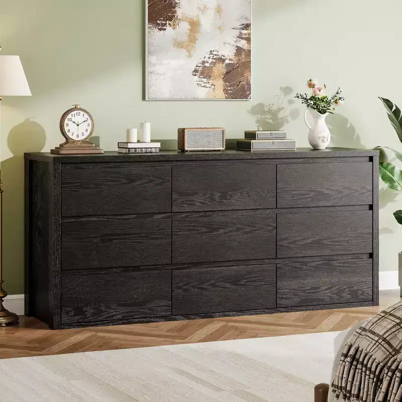 9 Drawer Dresser for Bedroom, Wide Modern Wooden Chest of Drawers with Large Storage, Wood Dresser Organizer for Living Room, Hallway, Entryway