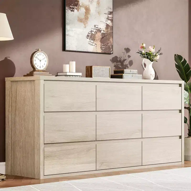 Commode à 9 tiroirs pour chambre à coucher, grande commode moderne en bois avec grand espace de rangement, organisateur de commode en bois pour salon, couloir, entrée