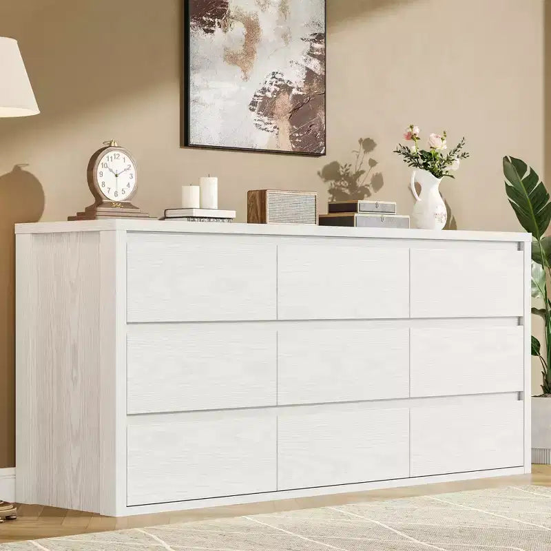 Commode à 9 tiroirs pour chambre à coucher, grande commode moderne en bois avec grand espace de rangement, organisateur de commode en bois pour salon, couloir, entrée