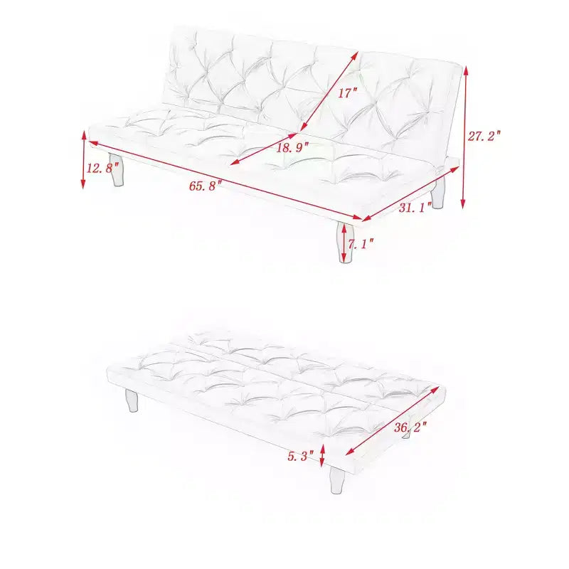 Canapé-lit futon en velours avec dossier réglable, canapé convertible moderne 66 pour salon, chambre, appartement et usage invité