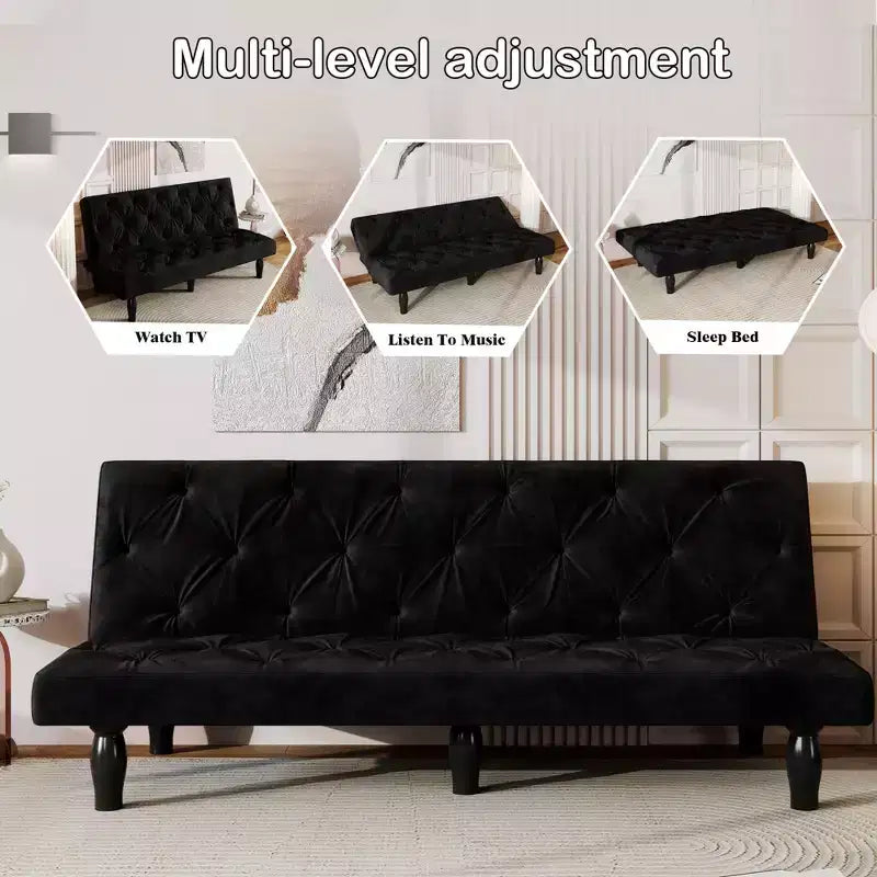 Canapé-lit futon en velours avec dossier réglable, canapé convertible moderne 66 pour salon, chambre, appartement et usage invité