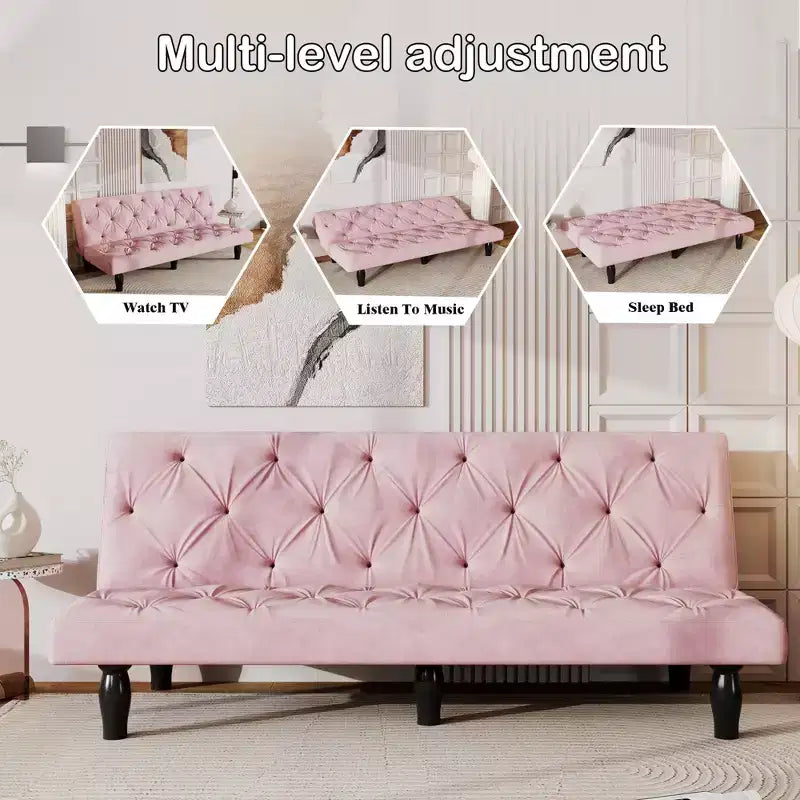 Canapé-lit futon en velours avec dossier réglable, canapé convertible moderne 66 pour salon, chambre, appartement et usage invité