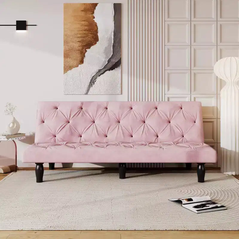 TUYOHW Velvet Futon Sofa Bed with Adjustable Backrest,66 Modern Convertible Couch for Living Room,Bedroom,Apartment &amp; Guest Use