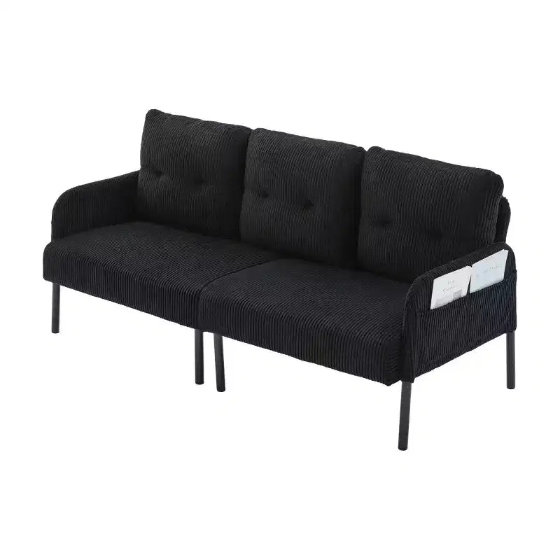 Canapé moderne surdimensionné pour deux personnes, canapé en velours côtelé 2 places avec pieds en métal et poches latérales pour salon, chambre, dortoir ou appartement