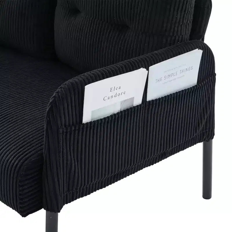 Canapé moderne surdimensionné pour deux personnes, canapé en velours côtelé 2 places avec pieds en métal et poches latérales pour salon, chambre, dortoir ou appartement