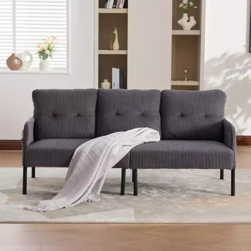 Canapé moderne surdimensionné pour deux personnes, canapé en velours côtelé 2 places avec pieds en métal et poches latérales pour salon, chambre, dortoir ou appartement