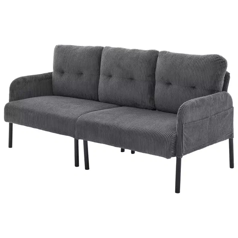Canapé moderne surdimensionné pour deux personnes, canapé en velours côtelé 2 places avec pieds en métal et poches latérales pour salon, chambre, dortoir ou appartement