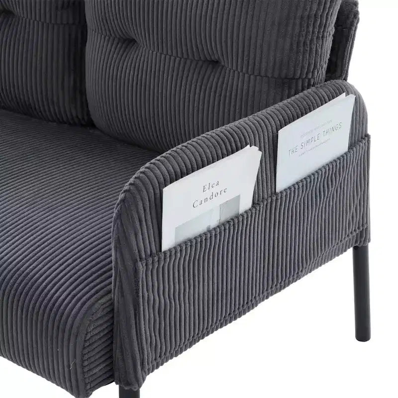 Canapé moderne surdimensionné pour deux personnes, canapé en velours côtelé 2 places avec pieds en métal et poches latérales pour salon, chambre, dortoir ou appartement