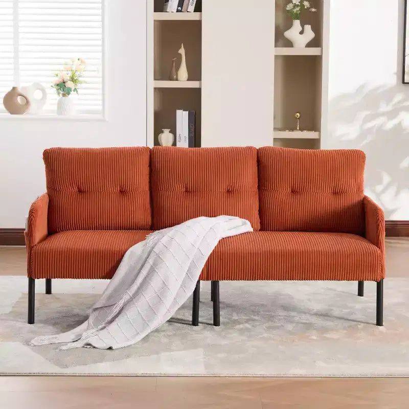 Canapé moderne surdimensionné pour deux personnes, canapé en velours côtelé 2 places avec pieds en métal et poches latérales pour salon, chambre, dortoir ou appartement