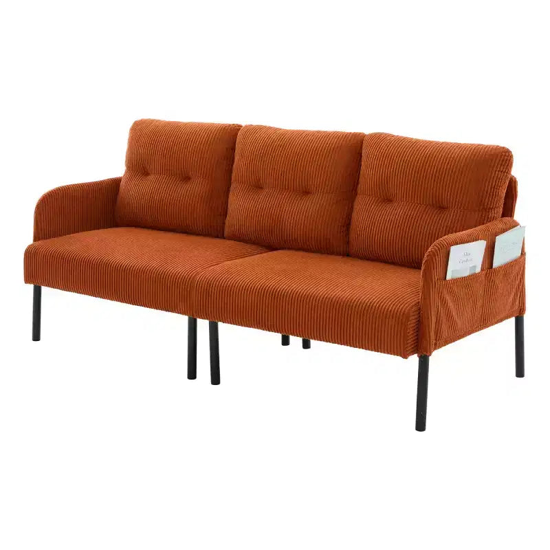 Canapé moderne surdimensionné pour deux personnes, canapé en velours côtelé 2 places avec pieds en métal et poches latérales pour salon, chambre, dortoir ou appartement