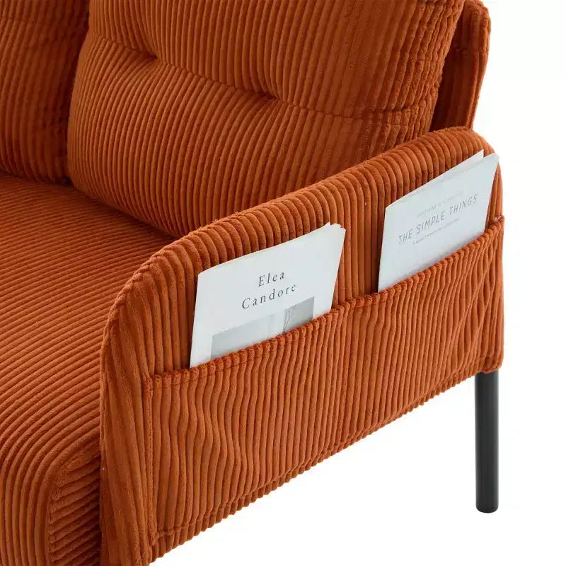 Canapé moderne surdimensionné pour deux personnes, canapé en velours côtelé 2 places avec pieds en métal et poches latérales pour salon, chambre, dortoir ou appartement