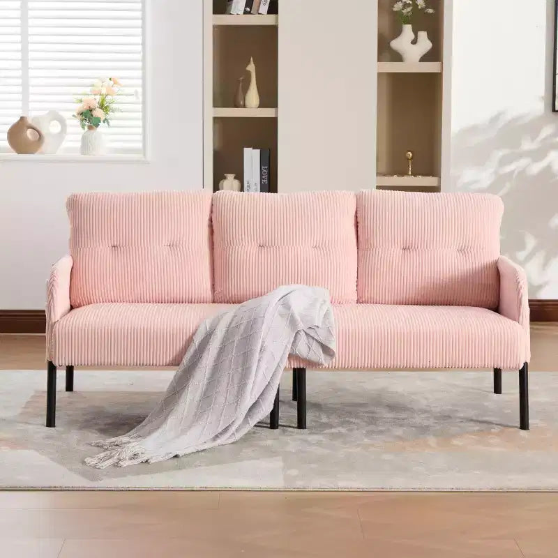 Canapé moderne surdimensionné pour deux personnes, canapé en velours côtelé 2 places avec pieds en métal et poches latérales pour salon, chambre, dortoir ou appartement