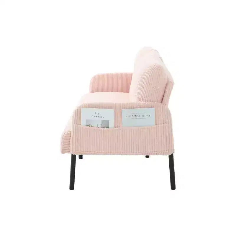 Canapé moderne surdimensionné pour deux personnes, canapé en velours côtelé 2 places avec pieds en métal et poches latérales pour salon, chambre, dortoir ou appartement