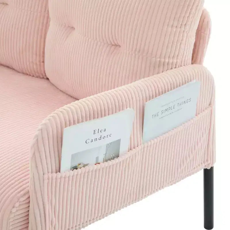 Canapé moderne surdimensionné pour deux personnes, canapé en velours côtelé 2 places avec pieds en métal et poches latérales pour salon, chambre, dortoir ou appartement