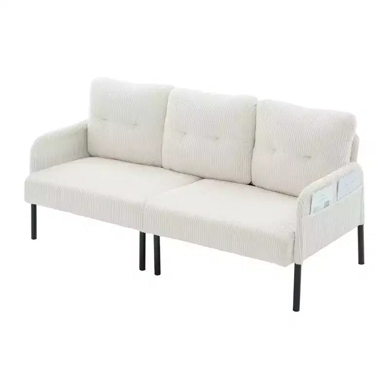 Canapé moderne surdimensionné pour deux personnes, canapé en velours côtelé 2 places avec pieds en métal et poches latérales pour salon, chambre, dortoir ou appartement