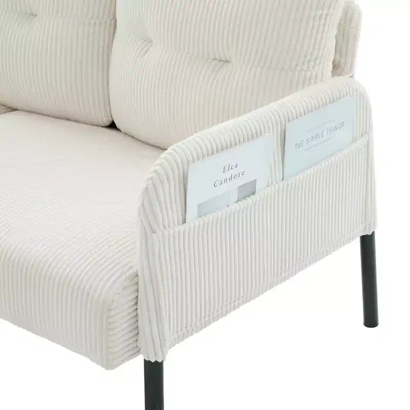 Canapé moderne surdimensionné pour deux personnes, canapé en velours côtelé 2 places avec pieds en métal et poches latérales pour salon, chambre, dortoir ou appartement