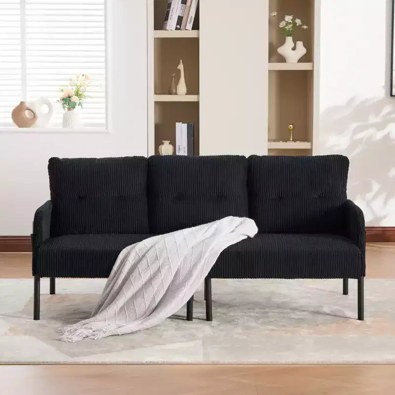 Canapé moderne surdimensionné pour deux personnes, canapé en velours côtelé 2 places avec pieds en métal et poches latérales pour salon, chambre, dortoir ou appartement