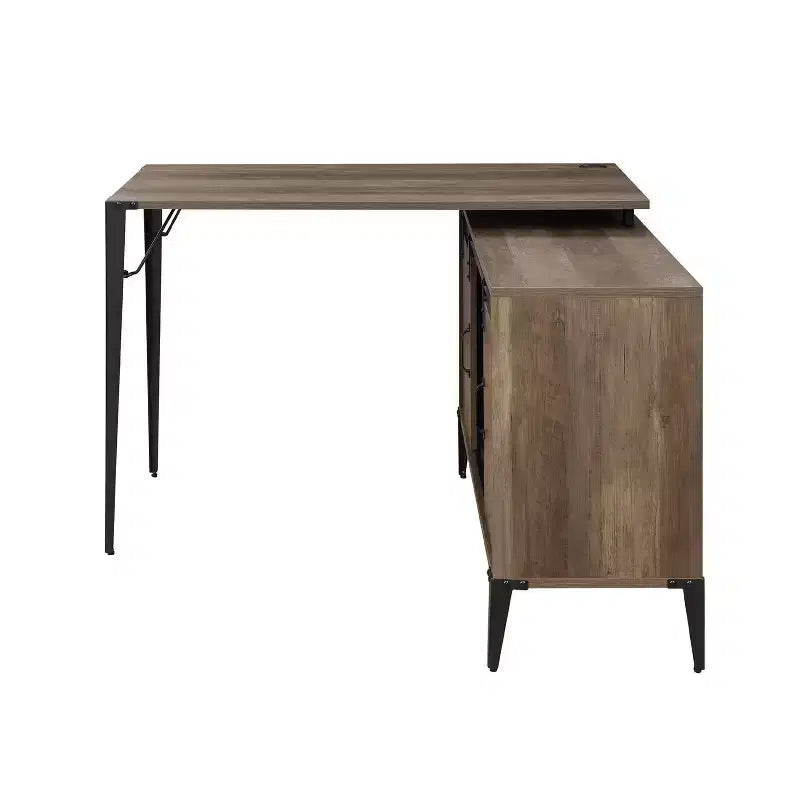 TUYOHW Bureau d'angle avec armoire latérale, porte coulissante de grange, bureau industriel avec compartiments de rangement, trou de câble, bureau d'ordinateur pour le bureau