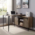 TUYOHW L-Shape Writing Desk with Side Cabinet,Sliding Barn Door,Industrial Desk with Storage Compartments,Cable Hole,Computer Desk for Office