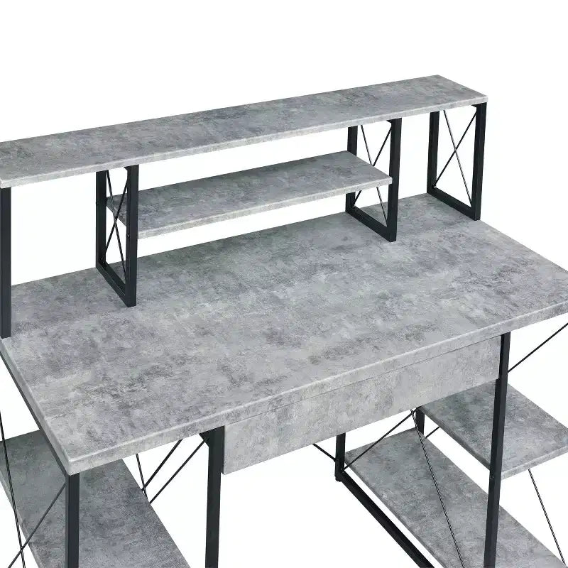 Bureau d'ordinateur, Meuble avec rangements, Bureau de studio d'enregistrement avec tiroir, 8 compartiments, Piètement traîneau en métal, Plateau en bois, Bureau d'écriture pour bureau à domicile
