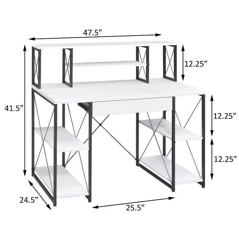 Bureau d'ordinateur, Meuble avec rangements, Bureau de studio d'enregistrement avec tiroir, 8 compartiments, Piètement traîneau en métal, Plateau en bois, Bureau d'écriture pour bureau à domicile