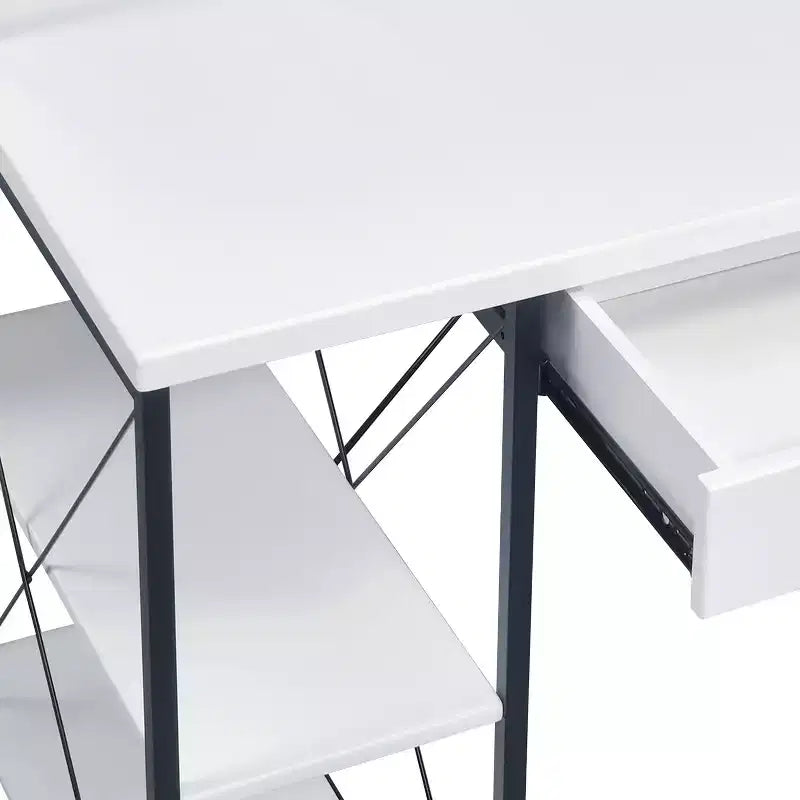 Bureau d'ordinateur, Meuble avec rangements, Bureau de studio d'enregistrement avec tiroir, 8 compartiments, Piètement traîneau en métal, Plateau en bois, Bureau d'écriture pour bureau à domicile