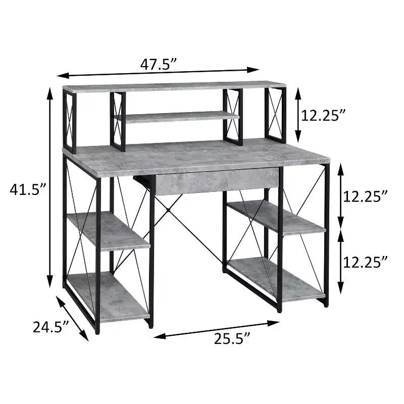 Bureau d'ordinateur, Meuble avec rangements, Bureau de studio d'enregistrement avec tiroir, 8 compartiments, Piètement traîneau en métal, Plateau en bois, Bureau d'écriture pour bureau à domicile