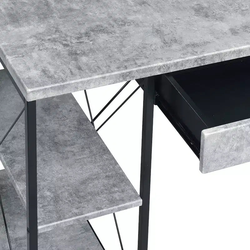 Bureau d'ordinateur, Meuble avec rangements, Bureau de studio d'enregistrement avec tiroir, 8 compartiments, Piètement traîneau en métal, Plateau en bois, Bureau d'écriture pour bureau à domicile