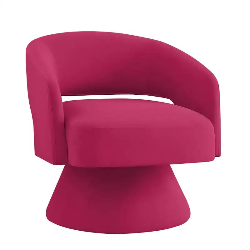 Fauteuil pivotant moderne avec revêtement en velours, fauteuil rond en forme de tonneau avec dossier ouvert et accoudoirs, chaise confortable pour la chambre, le salon