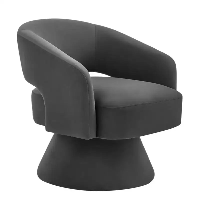 Fauteuil pivotant moderne avec revêtement en velours, fauteuil rond en forme de tonneau avec dossier ouvert et accoudoirs, chaise confortable pour la chambre, le salon