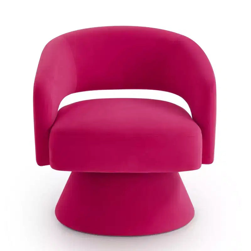 Fauteuil pivotant moderne avec revêtement en velours, fauteuil rond en forme de tonneau avec dossier ouvert et accoudoirs, chaise confortable pour la chambre, le salon