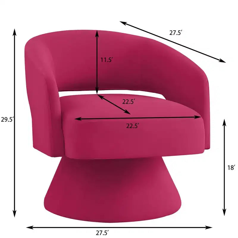 Fauteuil pivotant moderne avec revêtement en velours, fauteuil rond en forme de tonneau avec dossier ouvert et accoudoirs, chaise confortable pour la chambre, le salon