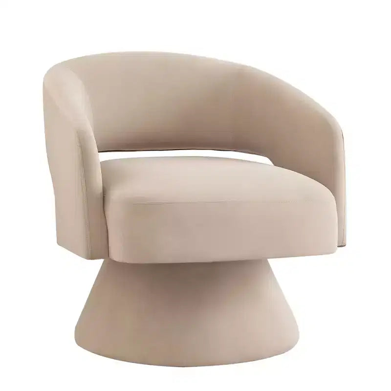 Fauteuil pivotant moderne avec revêtement en velours, fauteuil rond en forme de tonneau avec dossier ouvert et accoudoirs, chaise confortable pour la chambre, le salon