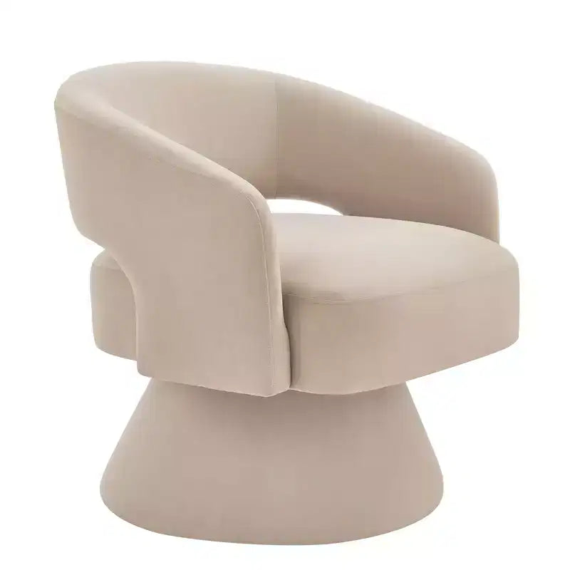 Fauteuil pivotant moderne avec revêtement en velours, fauteuil rond en forme de tonneau avec dossier ouvert et accoudoirs, chaise confortable pour la chambre, le salon