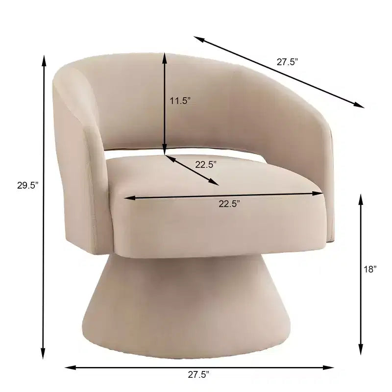 Fauteuil pivotant moderne avec revêtement en velours, fauteuil rond en forme de tonneau avec dossier ouvert et accoudoirs, chaise confortable pour la chambre, le salon