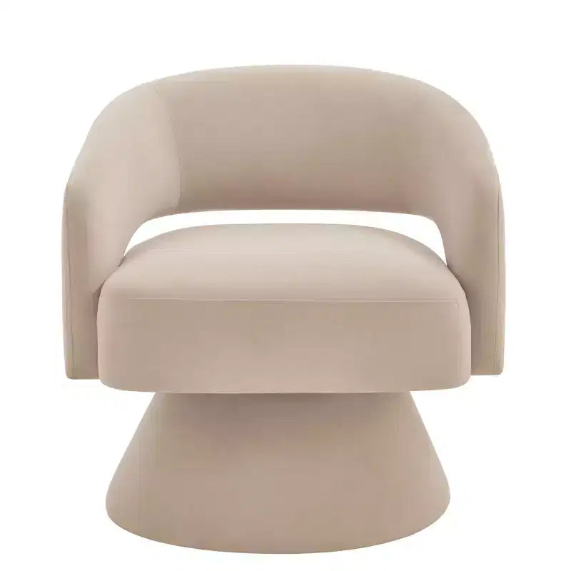 Fauteuil pivotant moderne avec revêtement en velours, fauteuil rond en forme de tonneau avec dossier ouvert et accoudoirs, chaise confortable pour la chambre, le salon